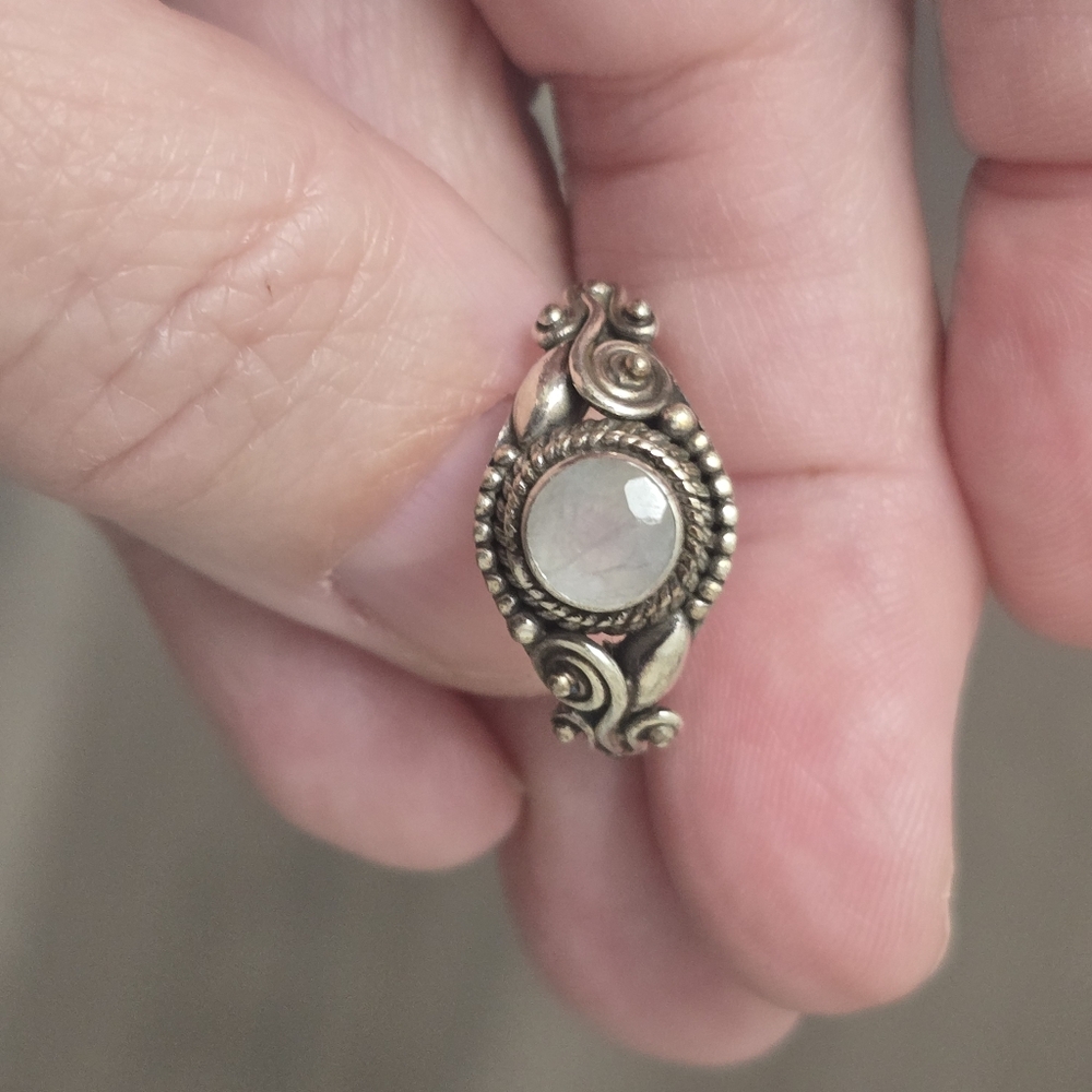 Moonstone .925 Silver Scroll Ring Boho Whimsical … - image 1